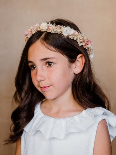 Corona de flores preservadas niña - Romántica - Camomile Bouquet