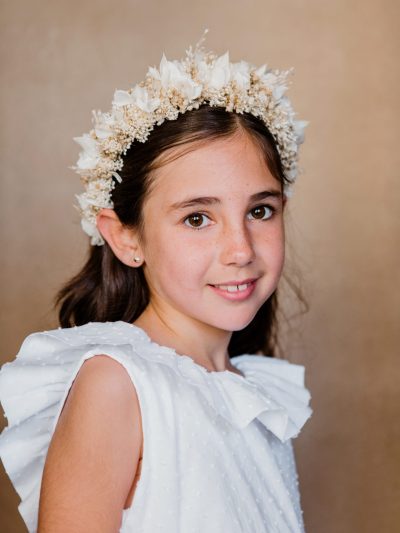 Diadema flores preservadas niña - Monocrómatica - Camomile Bouquet